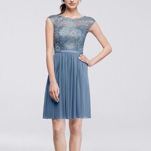 NWT David's Bridal Dress. Blue Metal.